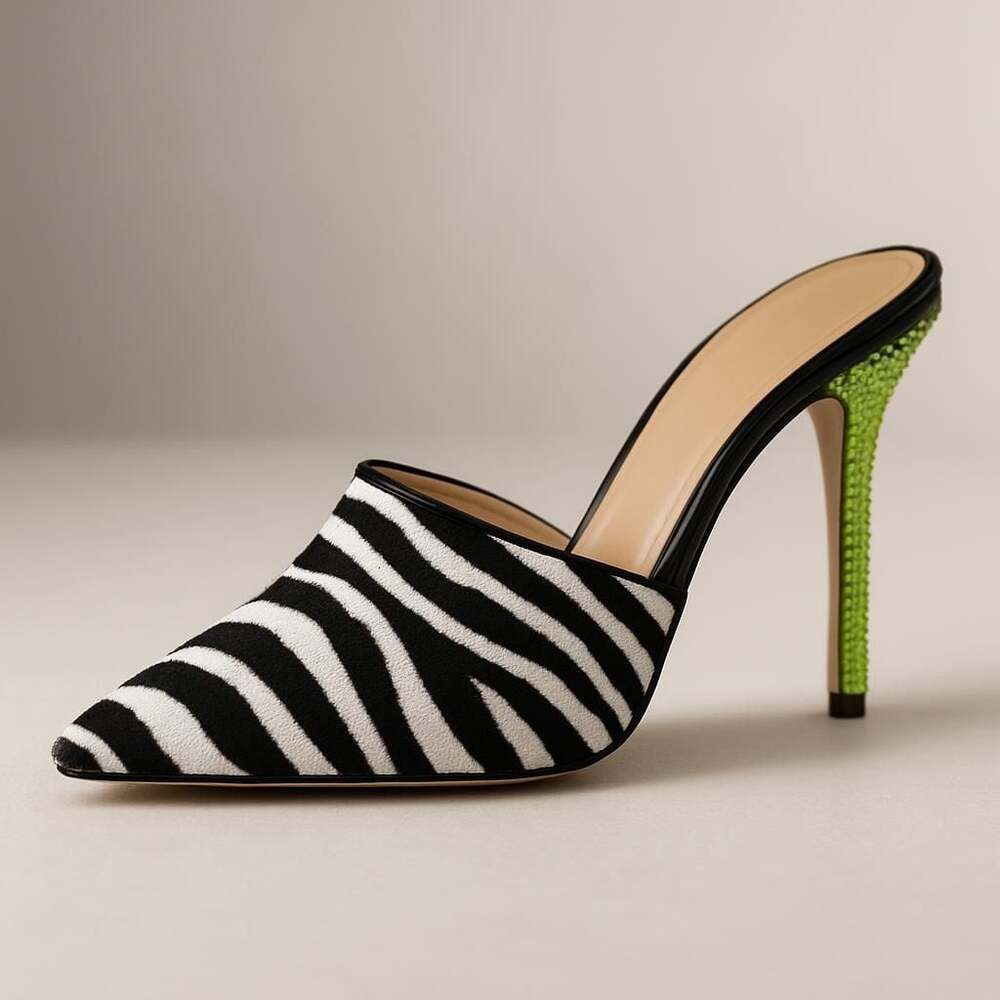 Torgeis New York Zebra Print Rhinestone Stiletto Mule Heels Size 8